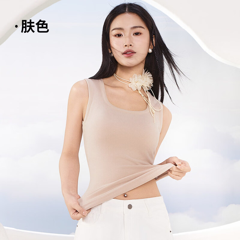 热风保暖背心女带胸垫2026德绒方领打底无痕秋冬新款发热内搭上衣 肤色 M