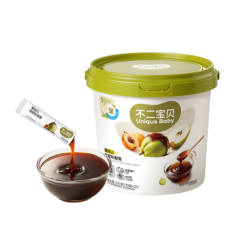 不二宝贝婴儿纯枇杷秋梨膏幼儿童泡水搭无添加宝宝零食莱阳雪梨膏 【1罐21条】婴幼儿秋梨枇杷膏 210g*1罐