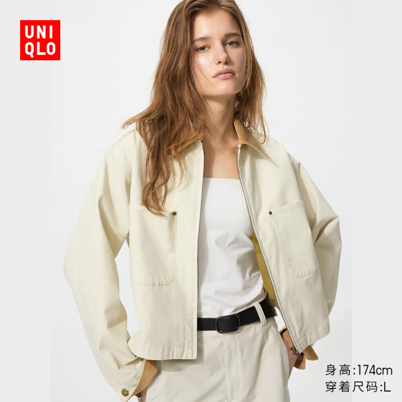 优衣库休闲拉链短茄克女装男装/外套夹克26秋冬新款487516 488787 487516/30浅米色 M