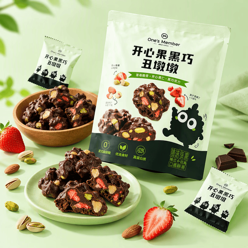 1号会员店（One's Member）开心果黑巧丑墩墩 200g 丑八怪纯脂黑巧克力零食