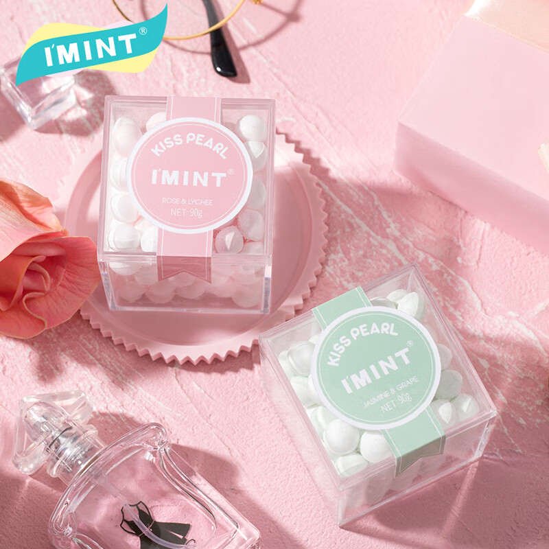 I&#039;MINT益美滋无糖薄荷糖 口气清新接吻糖 花香味香体糖果 口香糖 玫瑰味/茉莉味90g*6盒