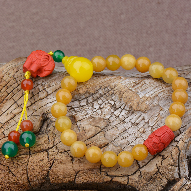 云南龙陵老料黄龙玉手链 鸡油黄a货玉石玉手串 黄龙玉佛珠 图片色