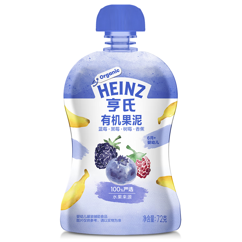 Heinz 亨氏 蓝莓黑莓树莓香蕉有机果泥72g(婴儿辅食  6-36个月适用)