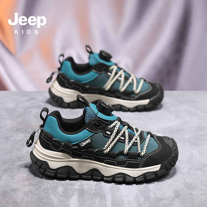 JEEP百搭儿童运动鞋秋季款校园厚底耐磨男童运动鞋女童跑步鞋儿童慢跑 深蓝红 27
