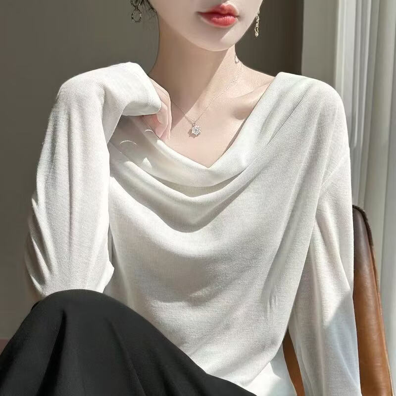 2026新款纯色宽松长袖t恤女秋装打底衫内搭上衣 棕色 (M173) 2XL (150-175)