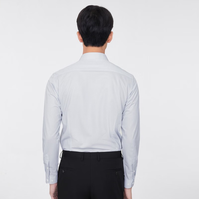 莱克斯顿男装2025春季新款格纹长袖衬衫男修身免烫商务衬衣男上衣 浅绿 M