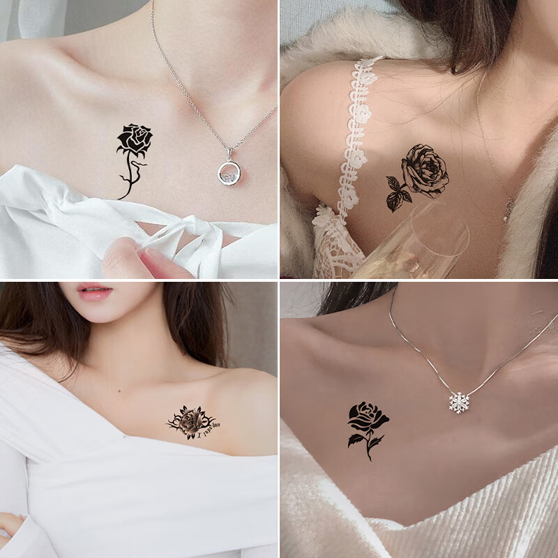 诗迦努纹身贴纸女士性感仿真刺青贴高级感锁骨持久防水文身贴遮疤痕