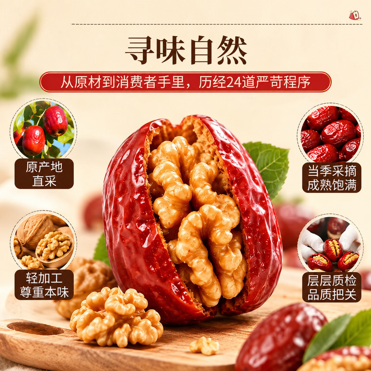 觅食天下胖东来同款去核红枣夹核桃仁独立包装即食休闲零食药食同源 【精选大枣夹核桃】 500g*1袋 (尝鲜装)