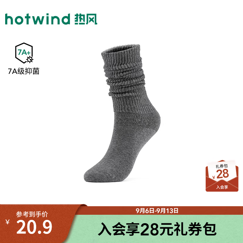 热风（Hotwind）2026年秋季新款女士松口堆堆小腿袜 52深灰 均码