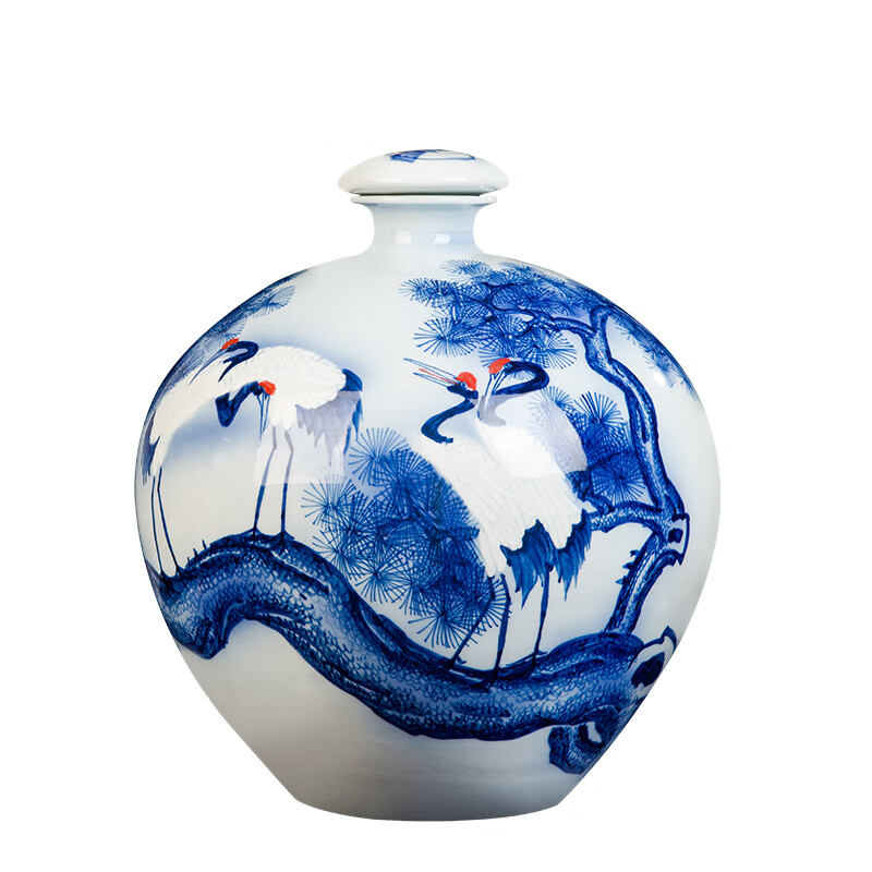 翼榀瓷缘 景德镇陶瓷中式手绘酒瓶松鹤延年款密封家用空白酒坛子酒瓶