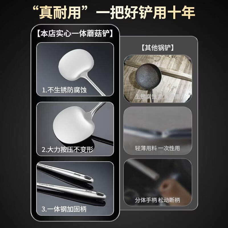 CRHMMFLF德国不锈钢锅铲长柄家用炒勺厨师炒菜专用铲子加厚汤勺套装 【全钢蘑菇大号 【316L钢】蘑菇铲【全钢精造】