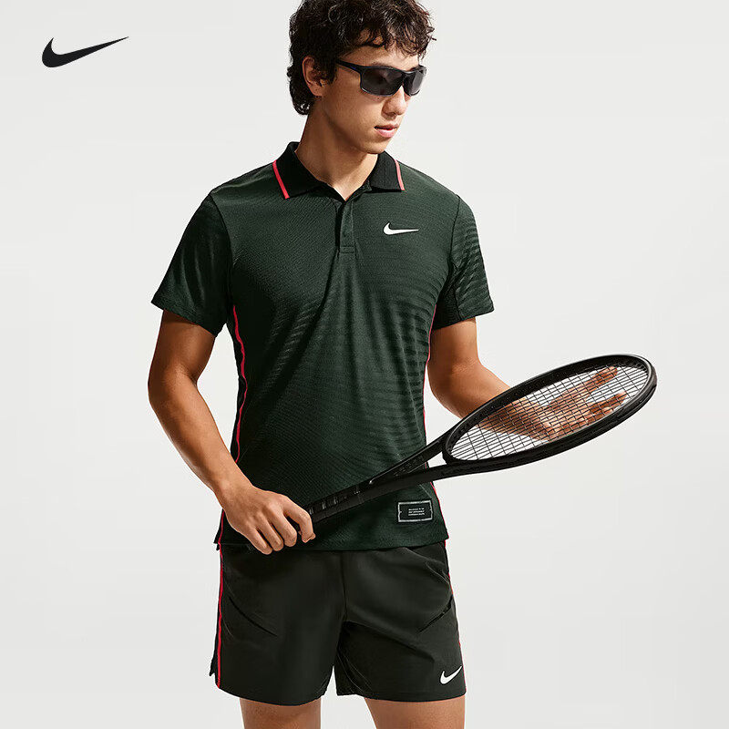 耐克（NIKE）网球服26辛纳美网同款男子网球POLO衫吸汗透气翻领T恤 IM6589-317【黑云衫绿】 XL