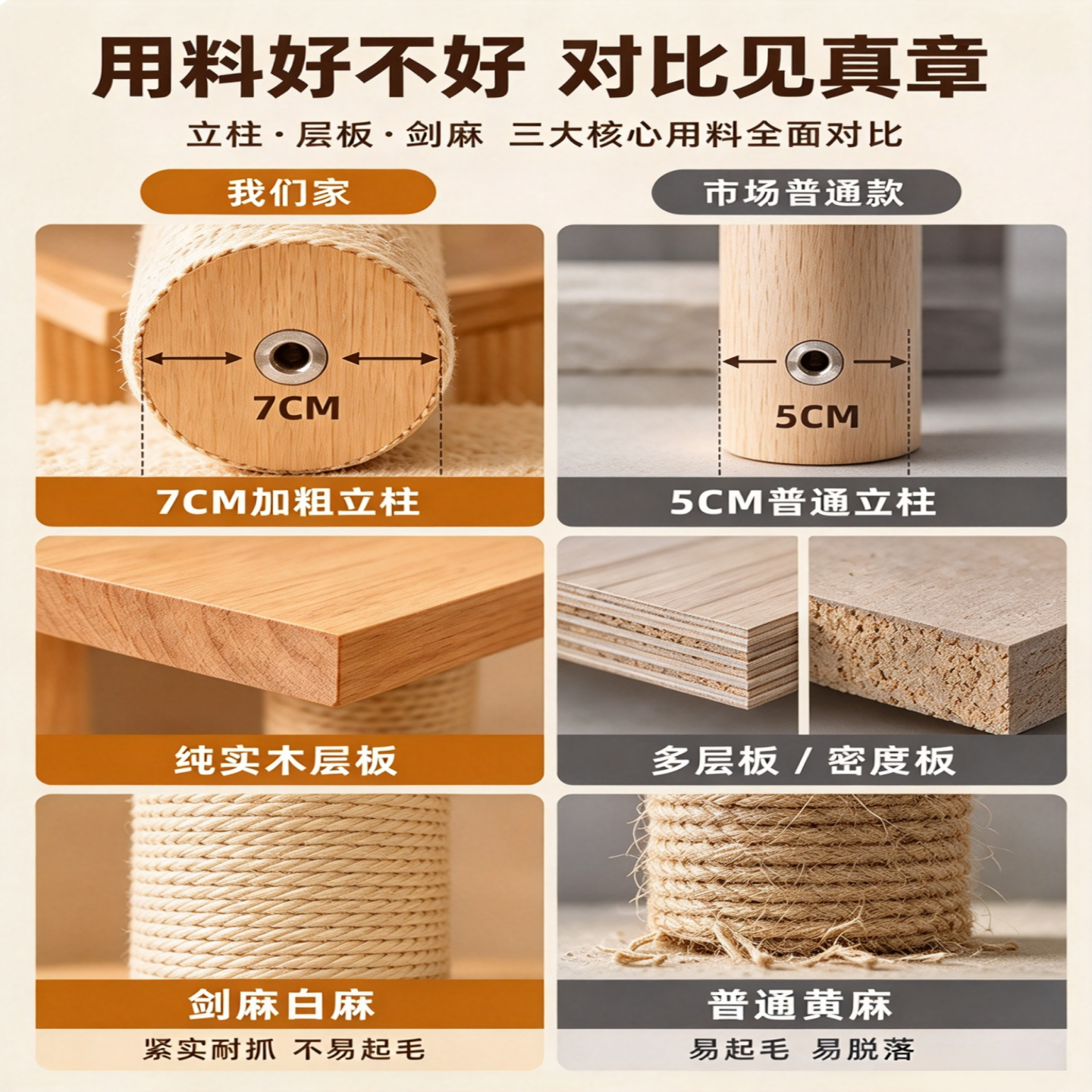 苏墨实木猫爬架玩睡一体猫爬架大型猫爬架太空舱加粗剑麻落地猫爬架 【大壮1号】ENF级实木高160*长40*宽60cm