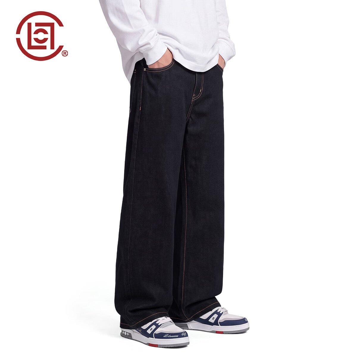 CLOTTEE by CLOT陈冠希街头休闲男士长裤复古阔腿直筒牛仔裤男女同款 原黑色 （爆款） 29 推荐身高体重：160-170cm/50-65kg