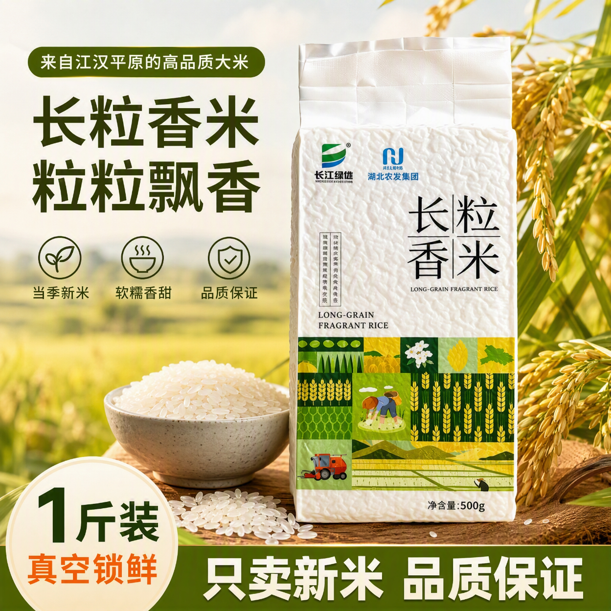 长江绿地正宗丝苗米湖北农发江汉平原当季新米长粒香米籼米真空锁鲜大米 【一人食尝鲜装】长粒香米1斤