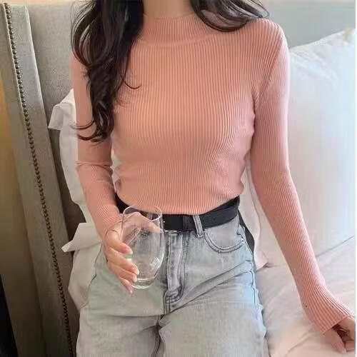 诗莉奥（SHILIAO）毛衣女2026秋冬新款长袖中领内搭打底衫半高领套头针织衫小立领 黑色+灰色 均码 【适合80-140斤】