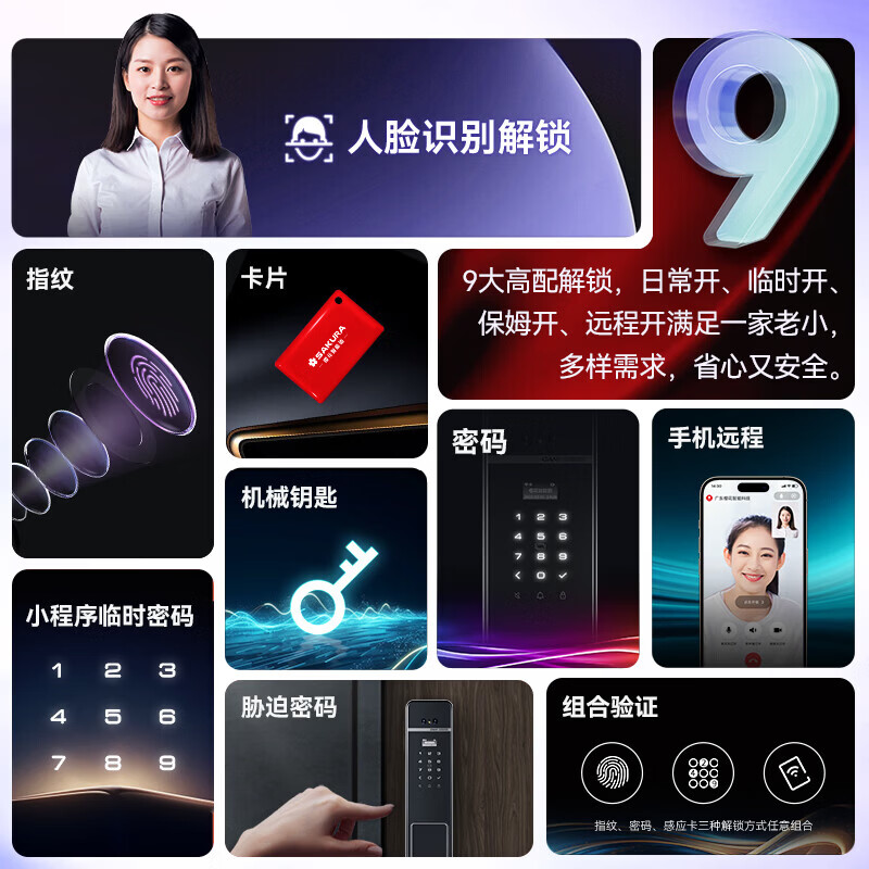 樱花锁业DZ-D50Pro人脸识别 智能锁 家用电子密码指纹锁 防盗门锁