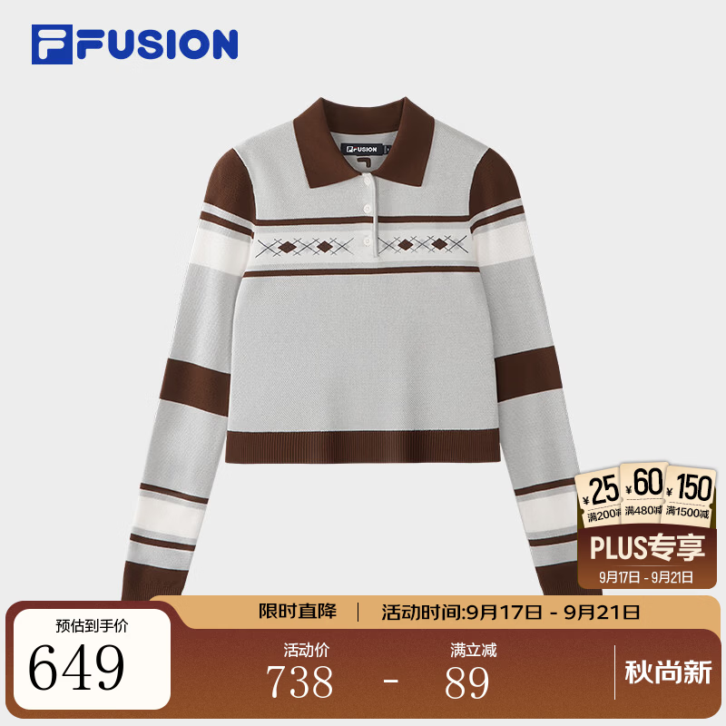 FILA FUSION潮牌POLO衫26秋季新款女士编织衫紧身套头毛衣 鸽子花灰-MG XL 175/92A/XL