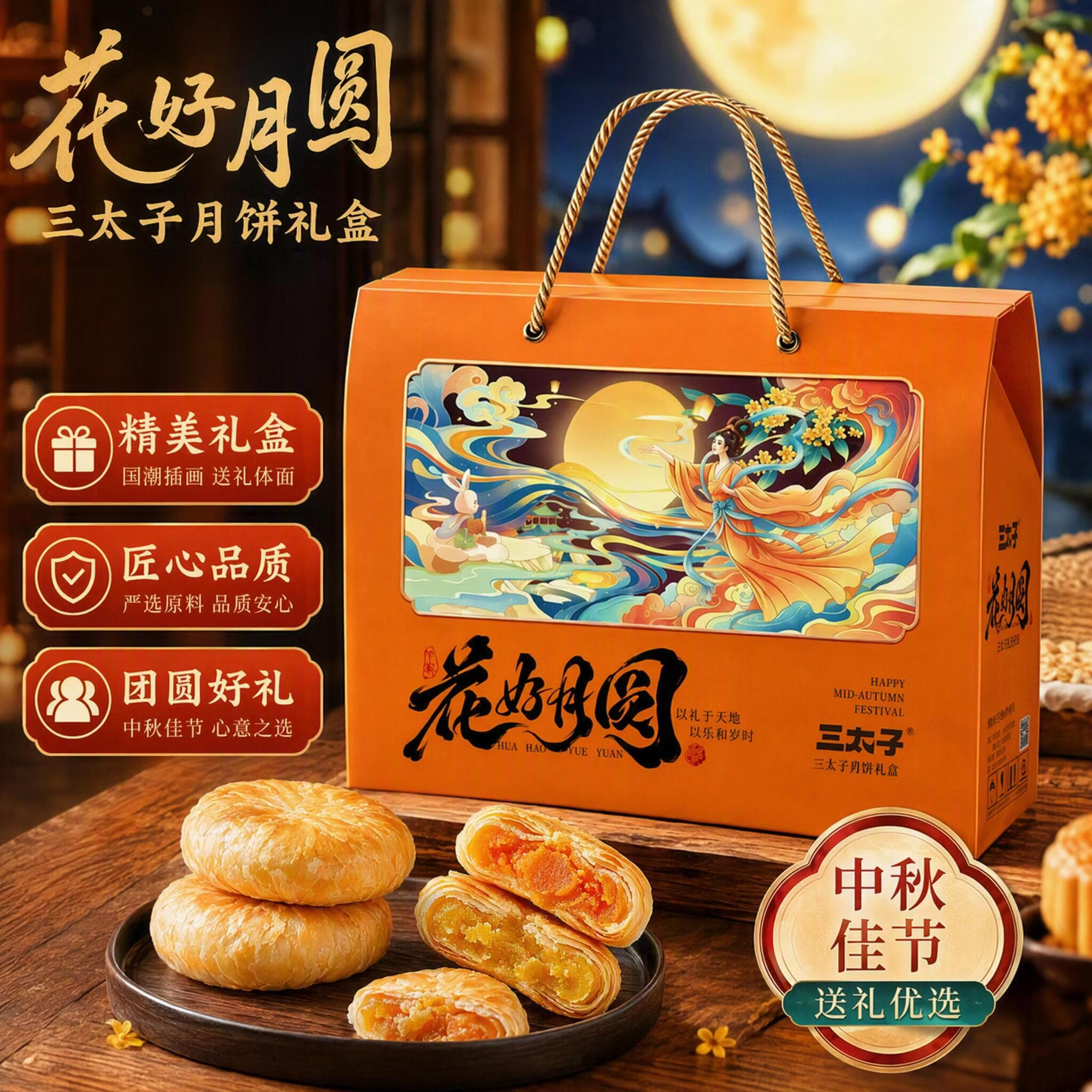 三太子正宗黄庄酥皮月饼礼盒1212g 3件 102.9元 - 86线报
