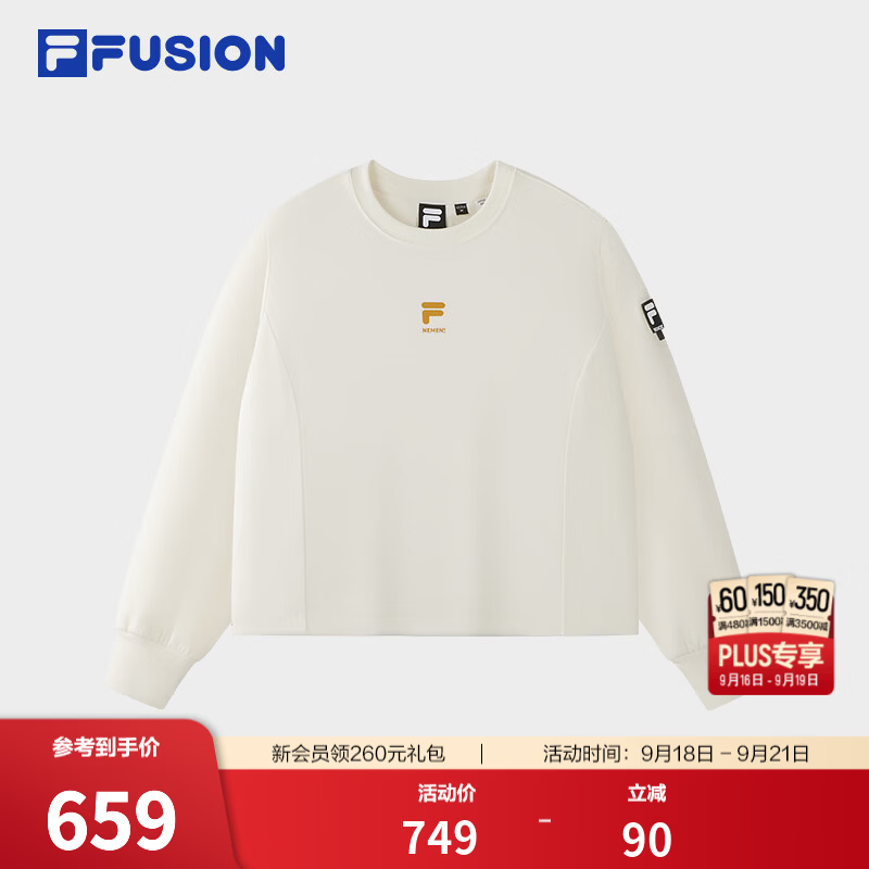 FILA FUSION斐乐潮牌女子套头卫衣2026秋季新款休闲宽松针织上衣 浅乳酪黄-YE L 170/88A/L