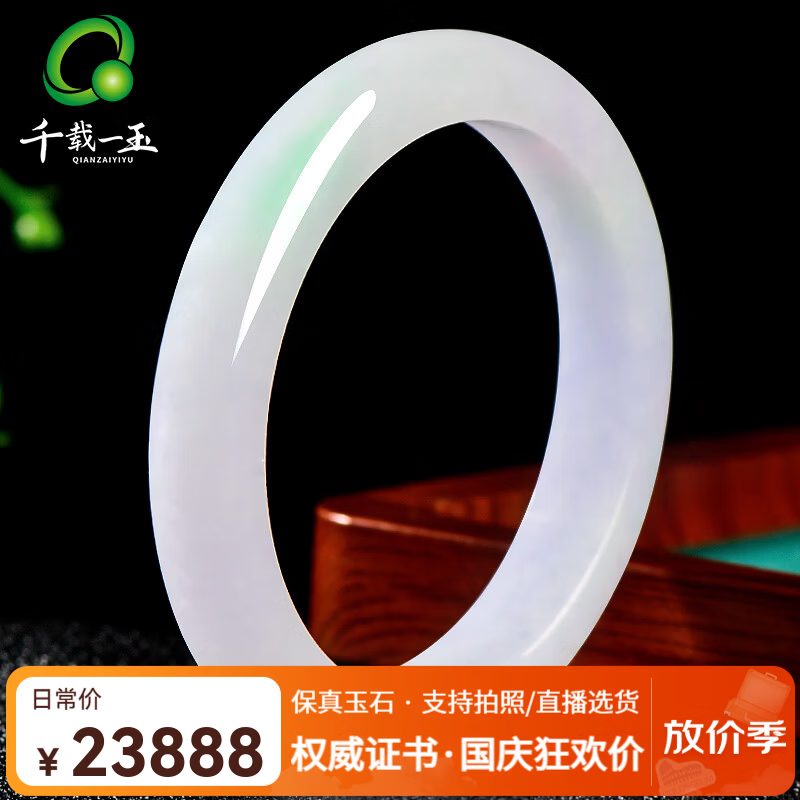 千载一玉 翡翠玉手镯 女款冰淡绿玉镯子玉器玉石手镯 【款二 约55毫米】QZC7706i
