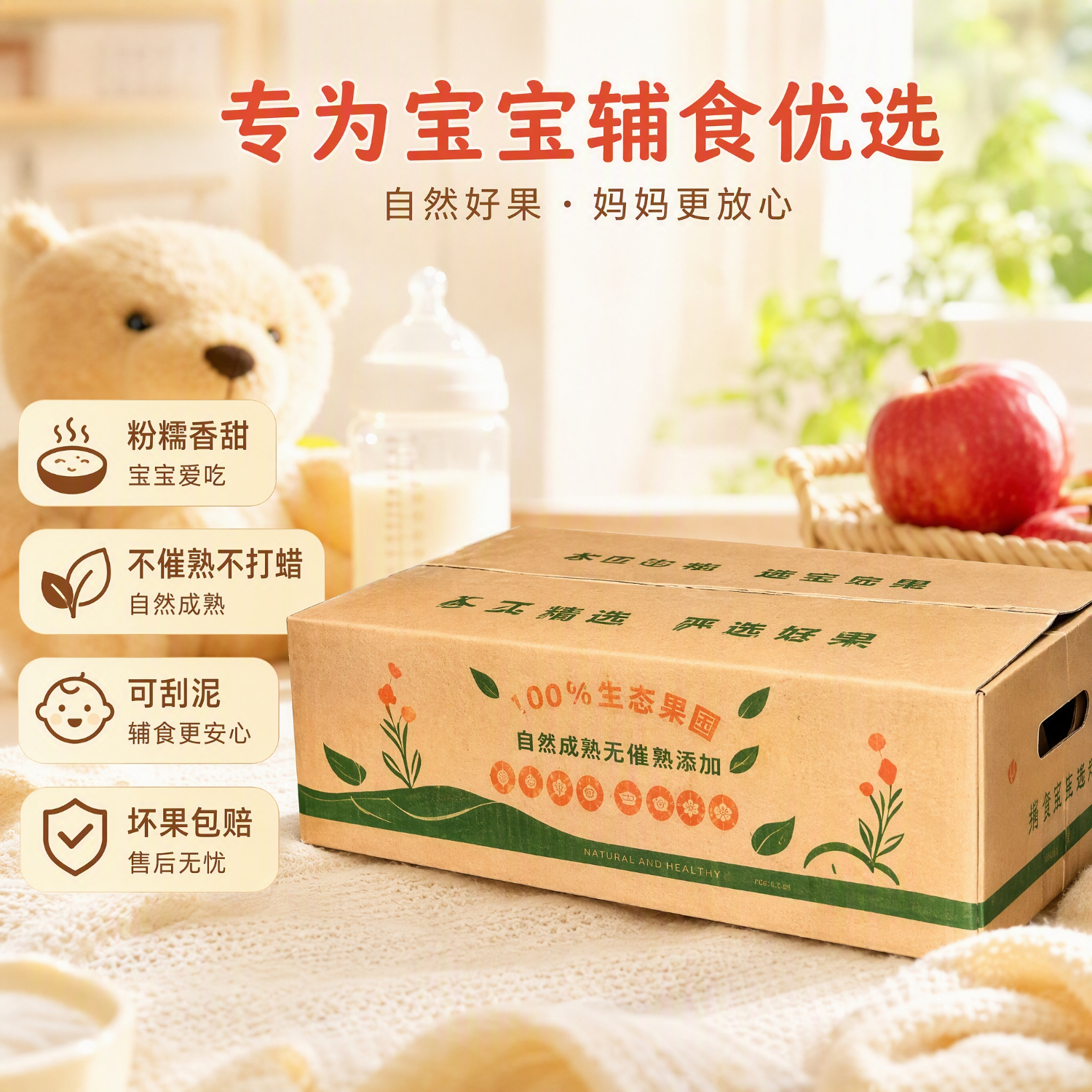 山西花牛红星苹果粉面沙甜老人吃婴儿孕妇宝宝辅食新鲜绵苹果整箱 果径65-70 小果(净重2.5斤 贵在运费不推荐)