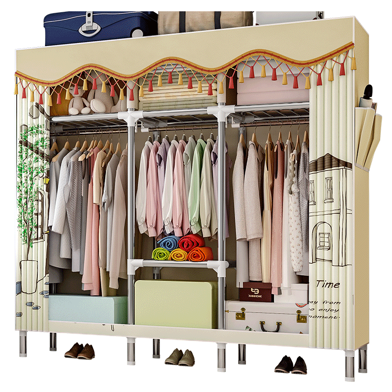 索尔诺简易衣柜家用出租房卧室布衣柜加固25管加粗加厚宿舍卧室双人储物柜挂衣衣服柜子2534 街头小憩