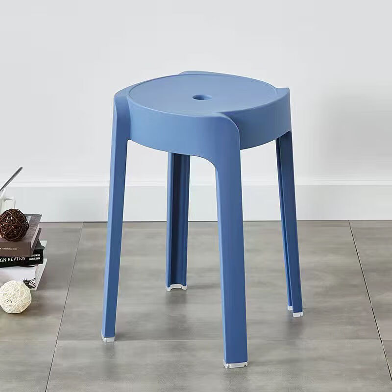 塑料凳子家用成人加厚高圆凳北欧简约板凳客厅餐凳可叠摞收纳凳子 旋风凳-承重500斤-深蓝色 2个装
