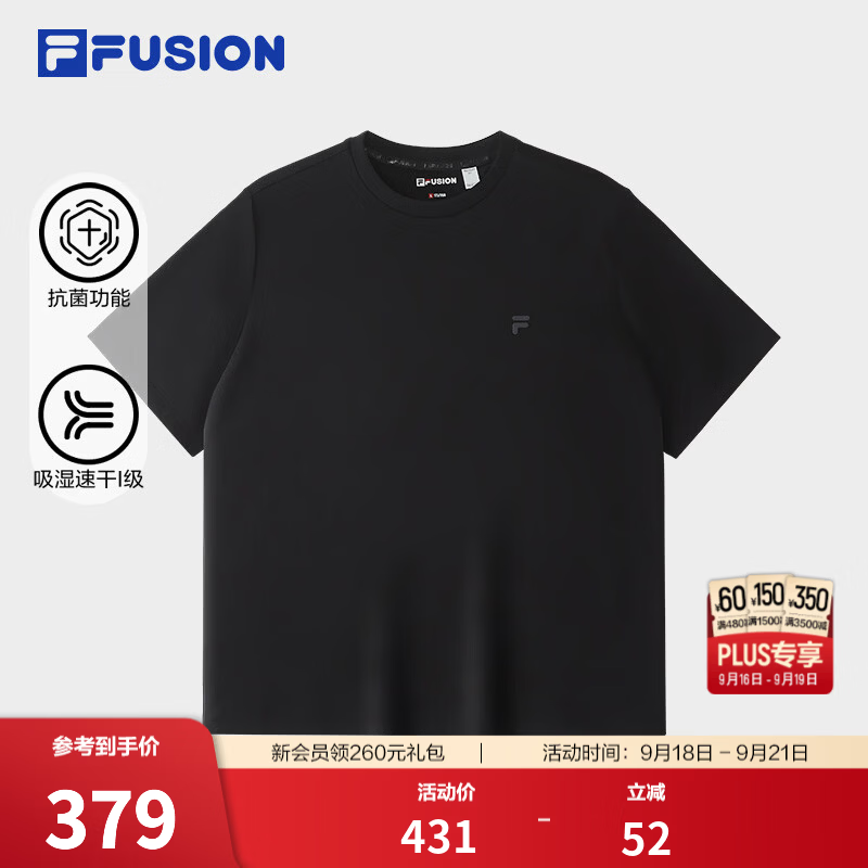 FILA FUSION 斐乐潮牌吸湿短袖T恤26秋季新款男士针织速干基础 正黑色-BK L 175/96A/L