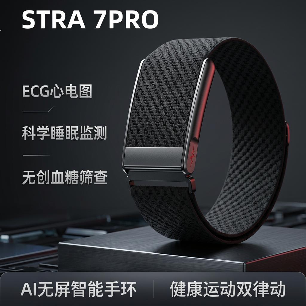 迪欧娜STRA 7PRO AI健康无屏手环 ECG心脏健康 实时心率HRV真血氧 24小时睡眠 血压评估 10米防水 轻薄 玫瑰金