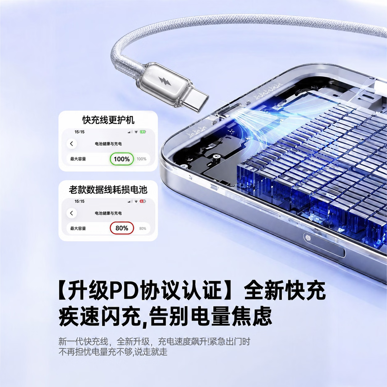 NICAYA适用苹果18充电线iPhone17数据线14Promax手机13快充16pro车载15平板12iPad11双typec转接数据线 1.5m|27W冰透低温A-L接口|钛灰色 3C安全认证|不伤机不伤电池|PD协议