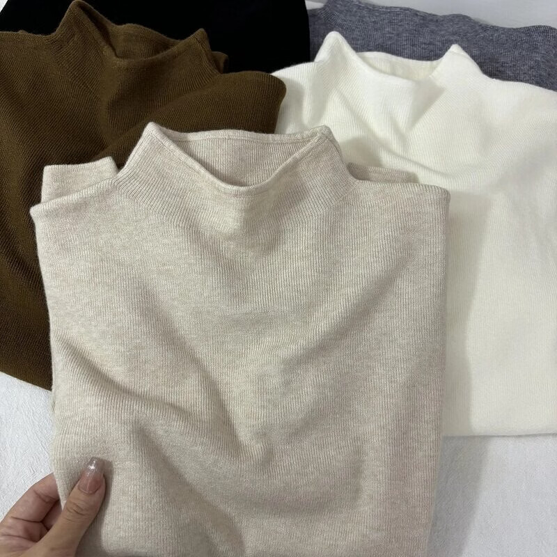 浪莎半高领打底衫女内搭秋冬季新款高级感毛衣修身针织上衣 燕麦色 均码 【推荐80-140斤】