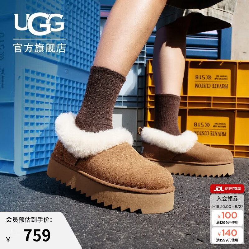 UGG秋季女士茸茸毛鞋领厚底懒人毛毛鞋 1166733CHE|栗色 40