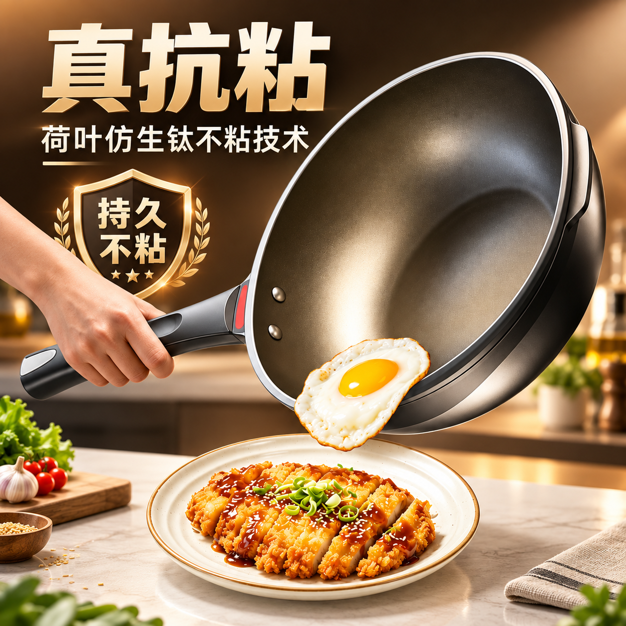 钛极岩铸炒锅不粘锅炒菜锅家用平底炒锅含钛煎锅燃气电磁炉通用 最新款【母婴级】钛轻锅+铲+蒸笼 32cm 32cm