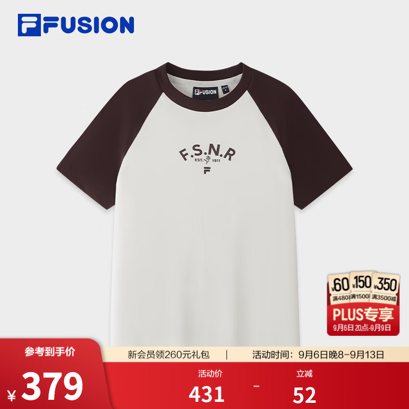 FILA FUSION 斐乐潮牌短袖T恤26秋季新款女士针织日常修身插肩袖 云白色-WT XL 175/92A/XL