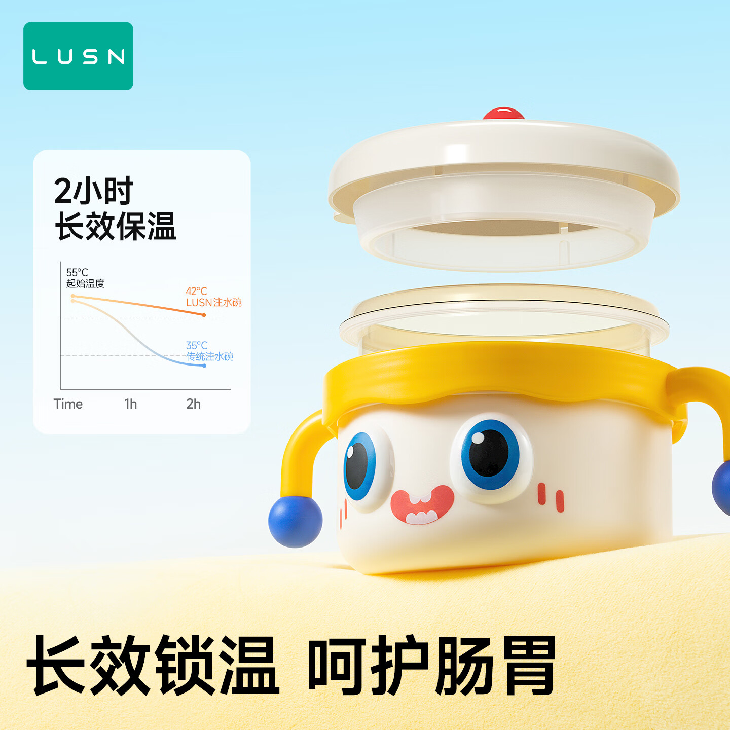 LUSN大眼仔宝宝辅食碗婴儿专用注水保温碗恒温不锈钢儿童餐具 大眼仔【奶瓶级PPSU内胆】注水保温