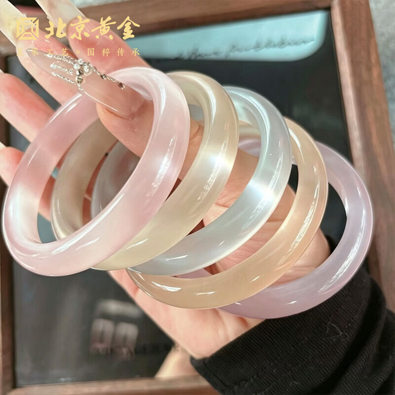 北京黄金白月光手镯浮光幻彩夏日缤纷玻璃猫眼石手镯送女友老婆生日礼物 冰冰蓝猫眼手镯 【内径约52mm】