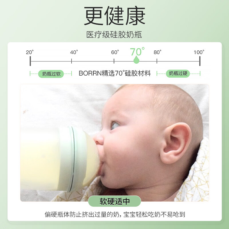 BORRN新生婴儿防胀气奶瓶 240ml海洋绿 自带适合3个月以上奶嘴 京东折扣/优惠券