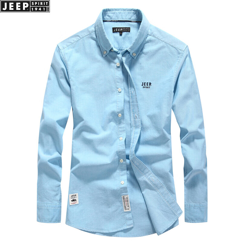 JEEP SPIRIT吉普长袖衬衫男2022春秋季新款男士纯色修身型衬衣 商务休闲 白色 L/41