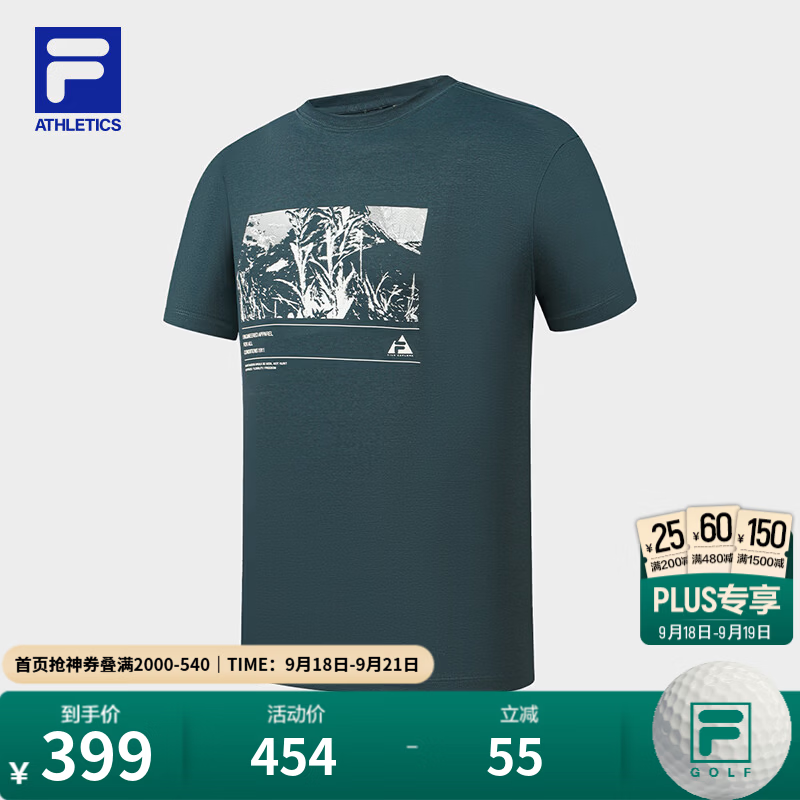 FILA斐乐短袖T恤26秋季新款男士针织户外运动印花舒适上衣 深清蓝-DB M 170/92A/M