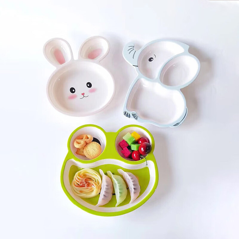 儿童分餐盘兔子创意分格餐盘宝宝餐具商用吃饭副食品碗盘叉子 希尔小兔子三格餐盘+勺子