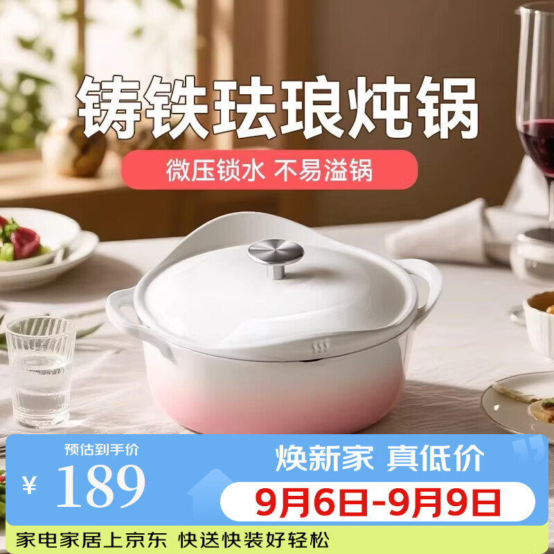 王源吉珐琅锅家用铸铁锅炖锅汤锅砂锅海鲜炖盅电磁炉专用不粘煮锅 花瓣珐琅锅 24cm 适用3-5人