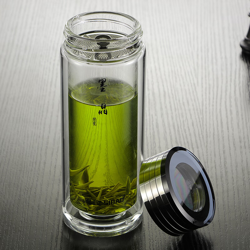 思宝玻璃杯墨晶男女士双层水杯保温水晶茶杯商务口杯泡茶杯子 2号-360