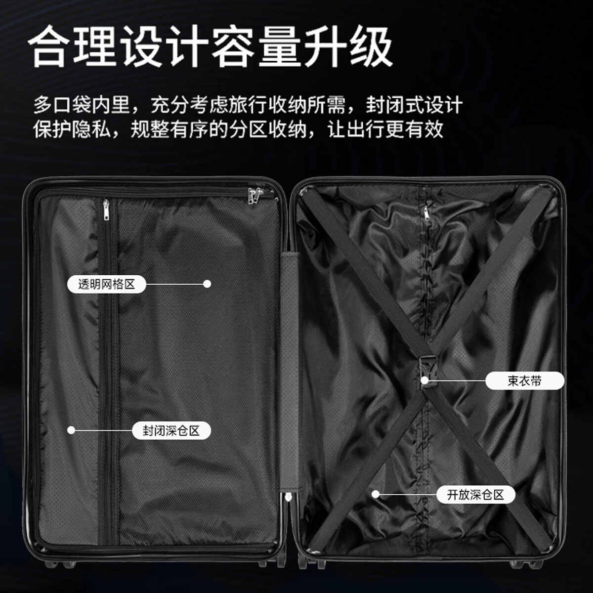 希尔顿拉杆箱万向轮耐磨抗摔行李箱20/24英寸男女大容量轻盈旅行箱 黑色 20英寸