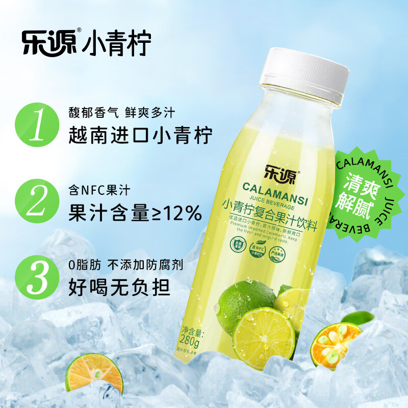 乐源小青柠汁果汁饮料280g含VC聚餐饮品 小青柠复合果汁280g*12瓶