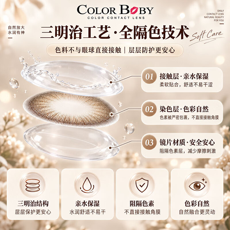 Color Baby韩国进口美瞳半年抛2片1300高度数14.5大直径自然百搭隐形眼镜 Lunar-Hazel 1片*2盒 600度
