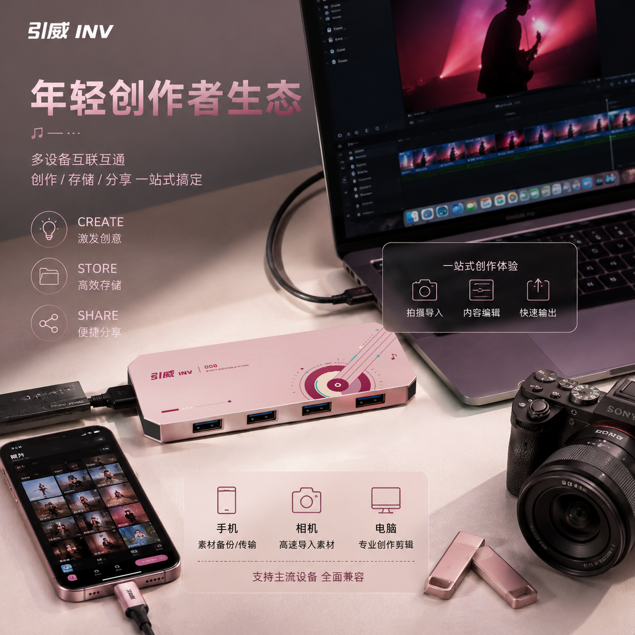 引威拓展坞usb多接口扩展笔记本电脑手机平板台式机外接hub办公游戏通用集线器分线器高速传输即插即用 九合一-月光银简约款-轻奢抽屉礼盒装 配3米type-c线