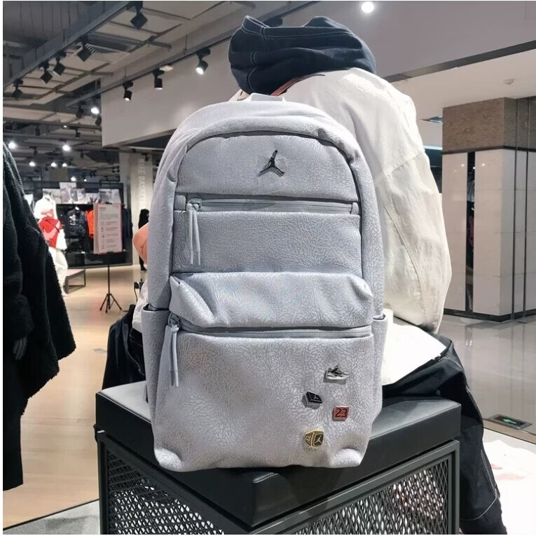 NBA KIDS户外双肩包AJ-JORDAN背包潮牌中学生书包大学电脑包运动旅行包 黑色 帆布 长30*宽14*高45CM