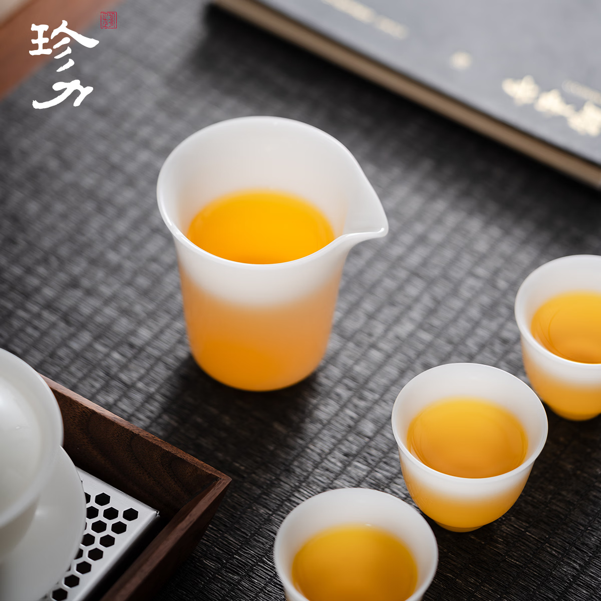 珍力璞玉功夫茶具套装冰种玉瓷厚润如玉三才盖碗礼盒套组高档礼盒 璞玉马蹄10头茶具套装