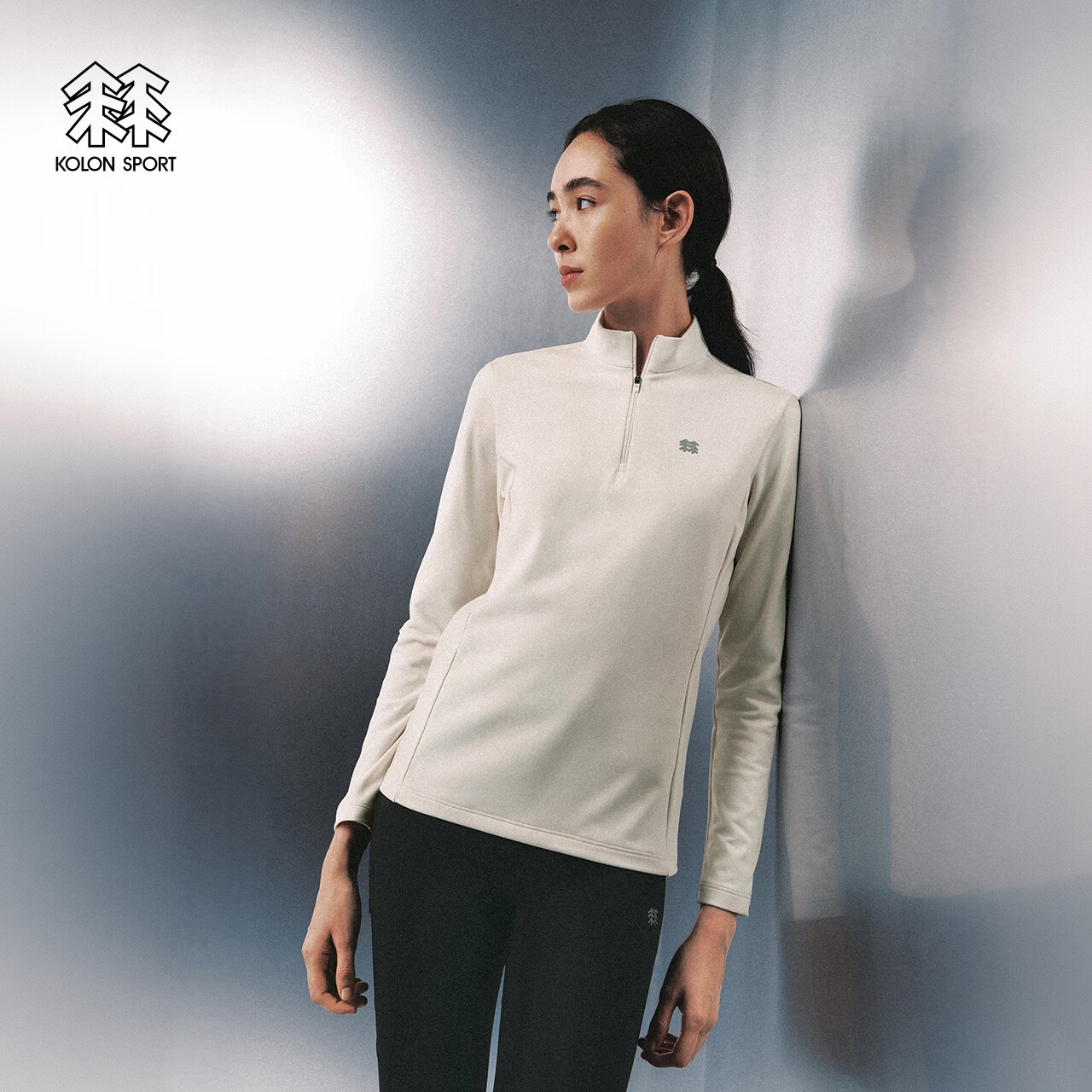 KOLON SPORT/可隆户外休闲衣 女士接触凉感UPF40+微拉绒半拉链T恤